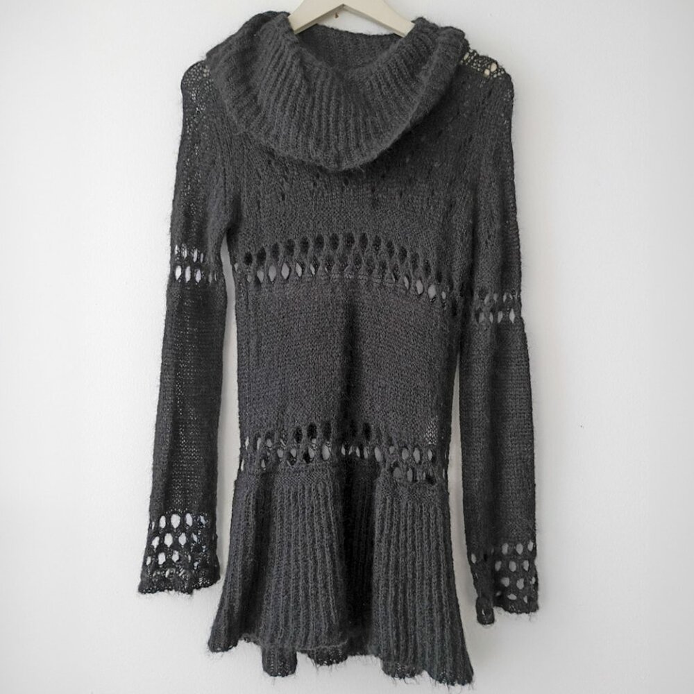 Rose D Italy Charcoal Knit Sweater Dress / Long Tunic Open-Knit Details – IT 42